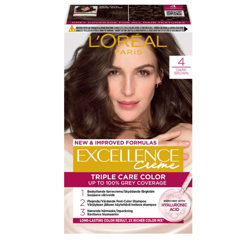 3pk L'Oreal Paris Excellence Creme Hair Colour 4 Dark Brown