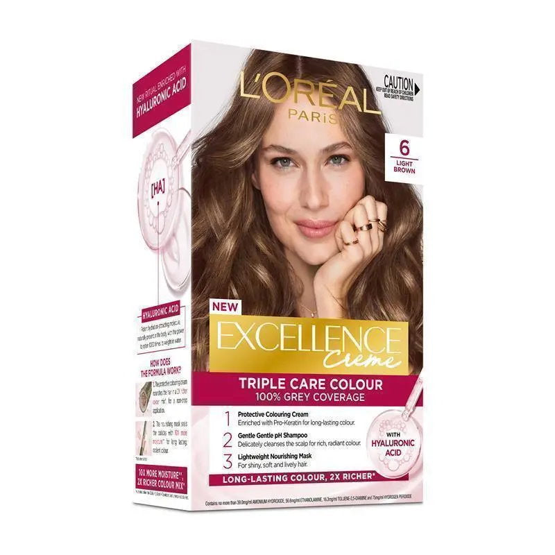6x L'Oreal Paris Excellence Creme Hair Colour 6 Light Brown
