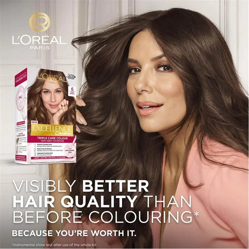 3x L'Oreal Paris Excellence Creme Hair Colour 6 Light Brown