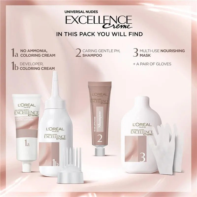 6x L'Oreal Paris Excellence Creme Universal Nudes Hair Colour 4U Brown