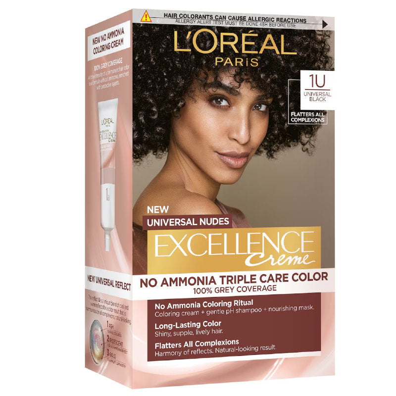 6x L'Oreal Paris Excellence Creme Universal Nudes Hair Colour 1U Universal Black