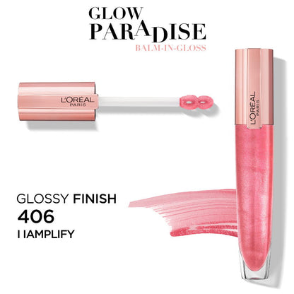 12x L'Oreal Paris Glow Paradise Plumping Lip Gloss 7ml 406 I Amplify