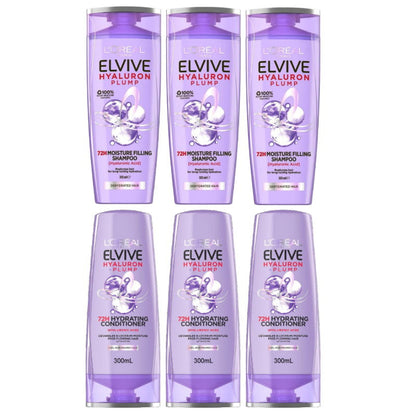 6pk L'Oreal Paris Hyaluron Plump Shampoo and Conditioner Set 300mL