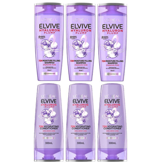 6pk L'Oreal Paris Hyaluron Plump Shampoo and Conditioner Set 300mL