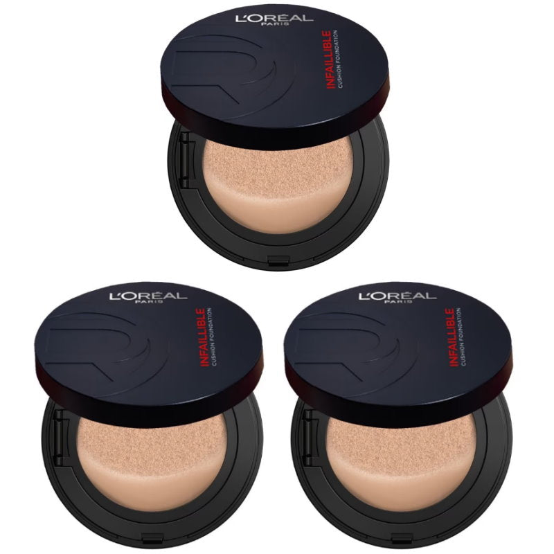 3x L'Oreal Paris Infallible 24H Fresh Wear Cushion Foundation 140 Neutral 11g