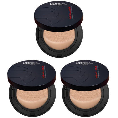 3x L'Oreal Paris Infallible 24H Fresh Wear Cushion Foundation 140 Neutral 11g
