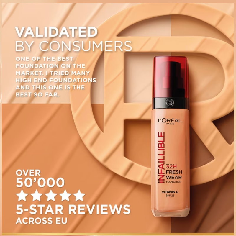 3x L'Oreal Paris Infallible 32H Fresh Wear Foundation SPF 25 30ml 130 Cool Rose