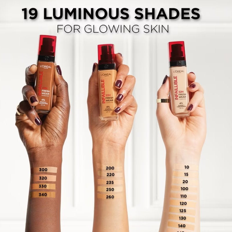 12x L'Oreal Paris Infallible 32H Fresh Wear Foundation SPF 25 30ml - 145 Cool Rose