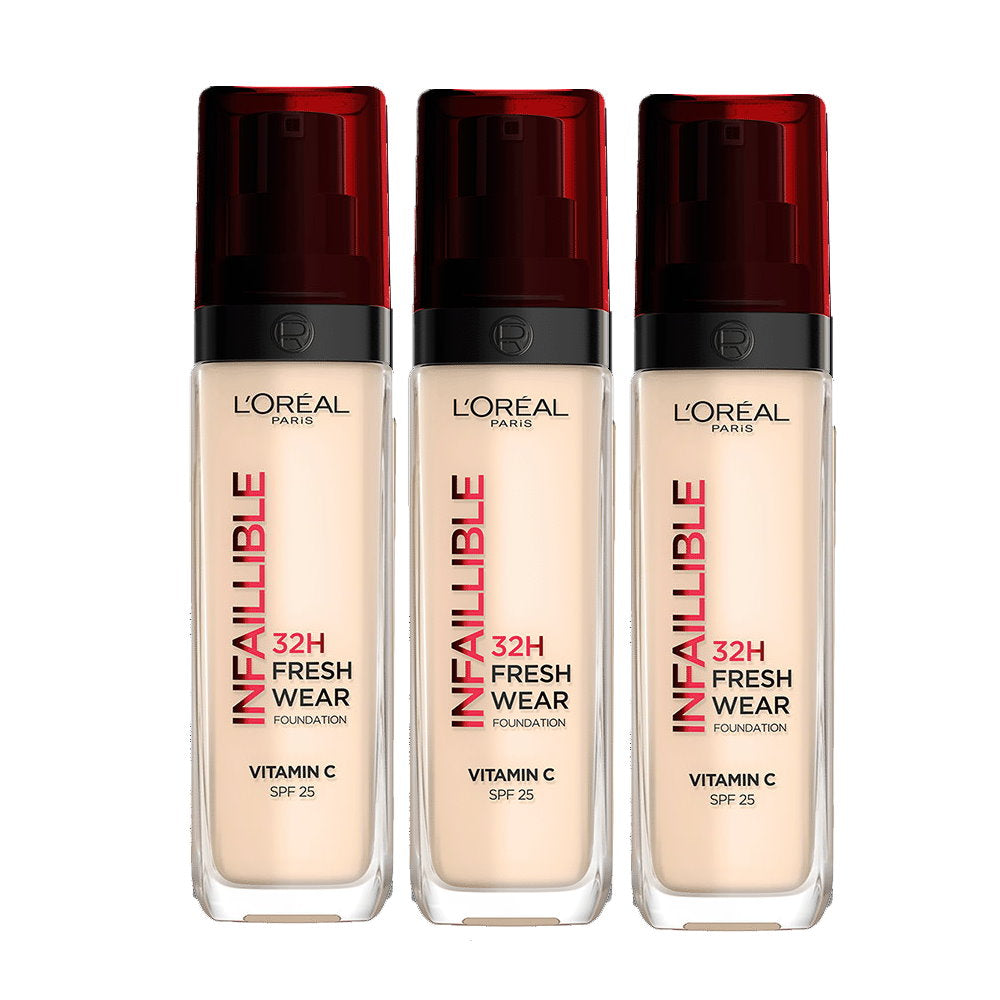 3x L'Oreal Paris Infallible 32H Fresh Wear Foundation SPF 25 30ml 130 Cool Rose