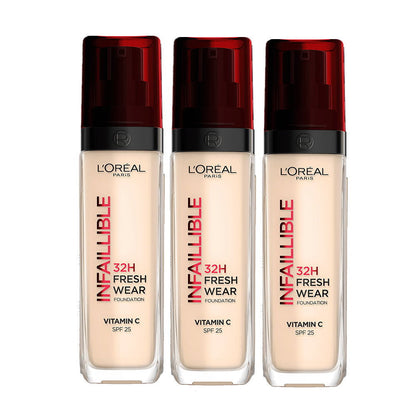 3x L'Oreal Paris Infallible 32H Fresh Wear Foundation SPF 25 30ml 130 Cool Rose
