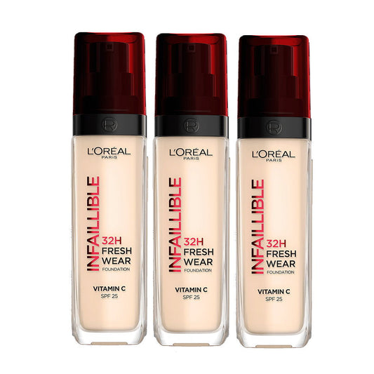 3x L'Oreal Paris Infallible 32H Fresh Wear Foundation SPF 25 30ml 130 Cool Rose