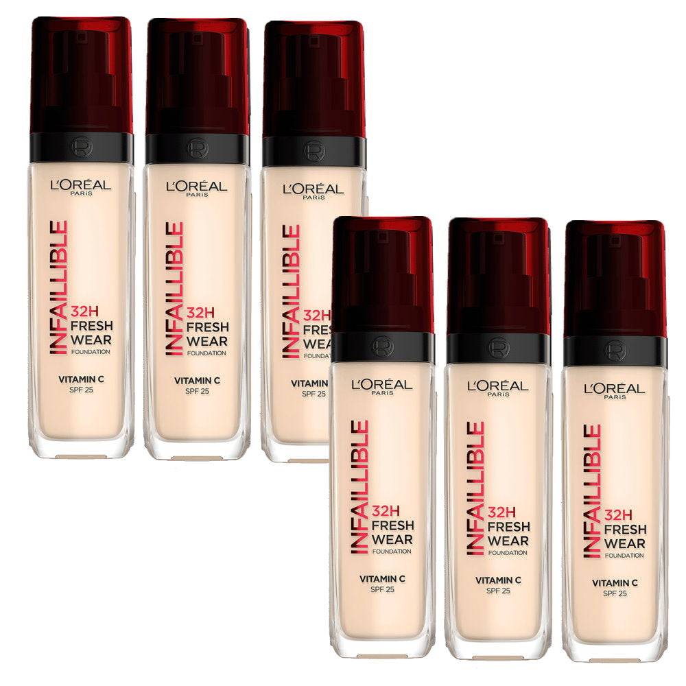 6x L'Oreal Paris Infallible 32H Fresh Wear Foundation SPF 25 30ml 130 Cool Rose