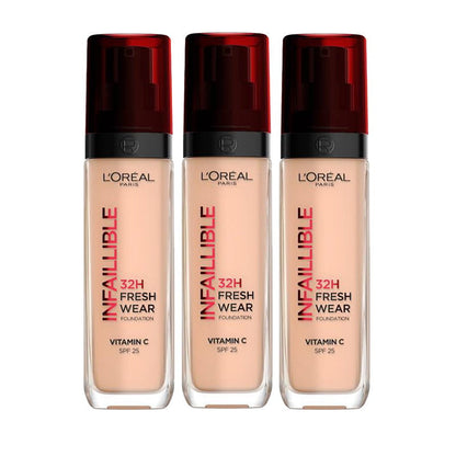 3x L'Oreal Paris Infallible 32H Fresh Wear Foundation SPF 25 30ml 145 Cool Undertone