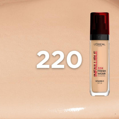 6x L'Oreal Paris Infallible 32H Freshwear Foundation 30ml 220 Sand / Neutral Undertone