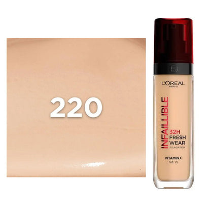 3x L'Oreal Paris Infallible 32H Freshwear Foundation 30ml 220 Sand / Neutral Undertone