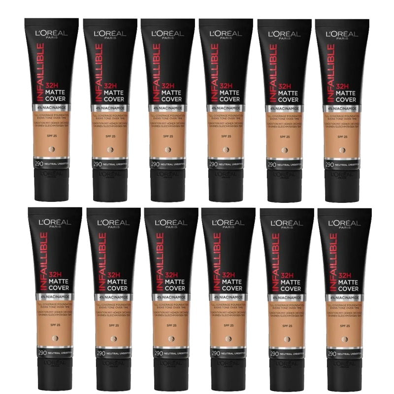 12x L'Oreal Paris Infaillible 32H Matte Cover Foundation 30ml 290 Neutral Undertone