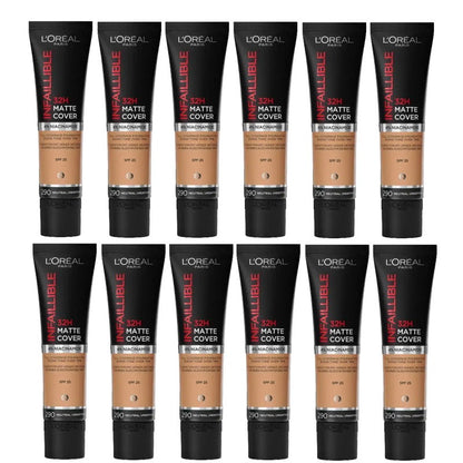 12x L'Oreal Paris Infaillible 32H Matte Cover Foundation 30ml 290 Neutral Undertone