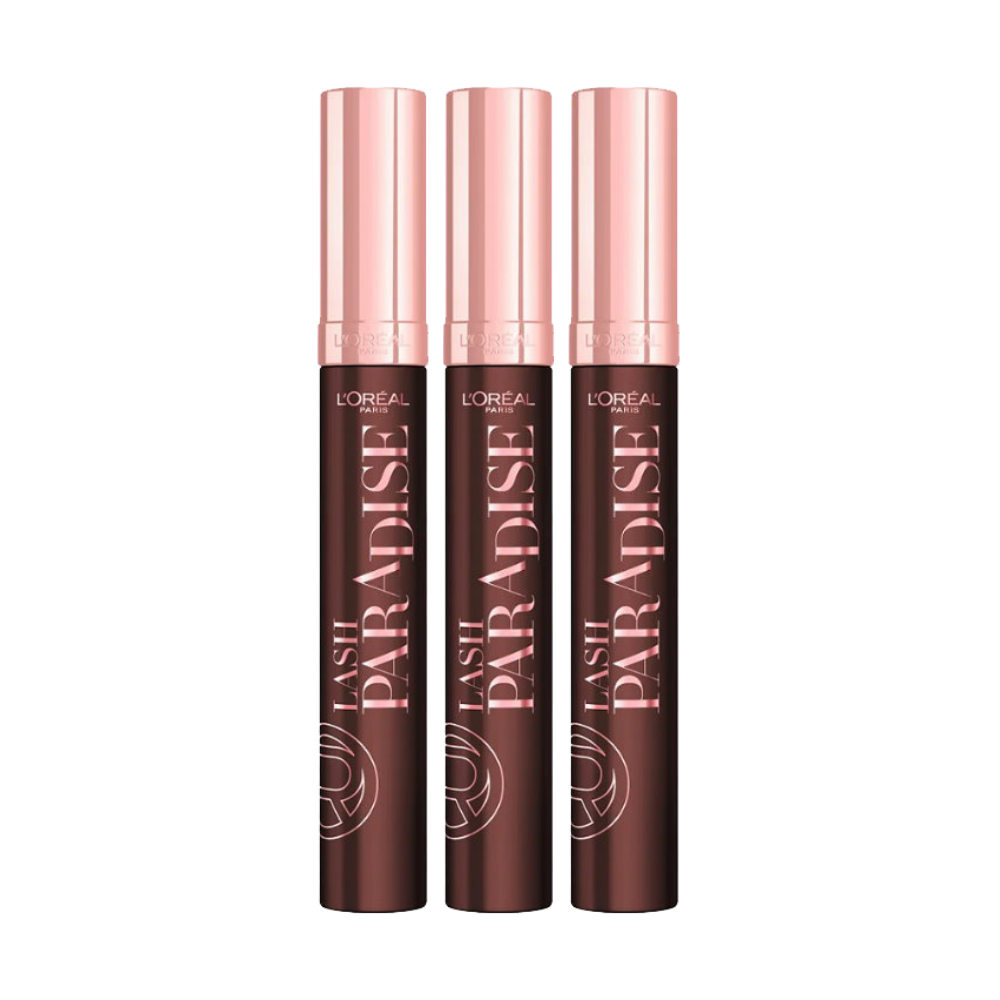 3x L'Oreal Paris Lash Paradise Mascara 6.4ml Black Brown