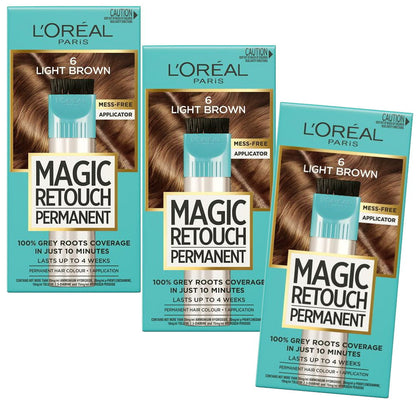 3x L'Oreal Paris Magic Retouch Permanent Hair Colour 6 Light Brown