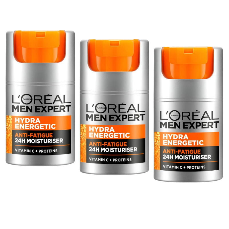 3x L'Oreal Paris Men Expert Hydra Energetic 24hr Anti Fatigue Moisturiser 50ml