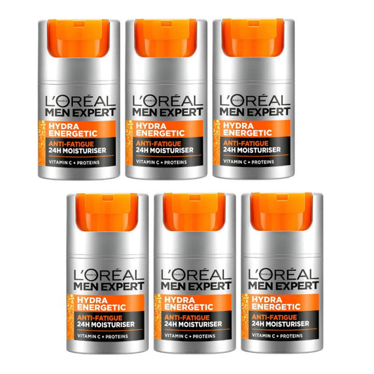 6x L'Oreal Paris Men Expert Hydra Energetic 24hr Anti Fatigue Moisturiser 50ml
