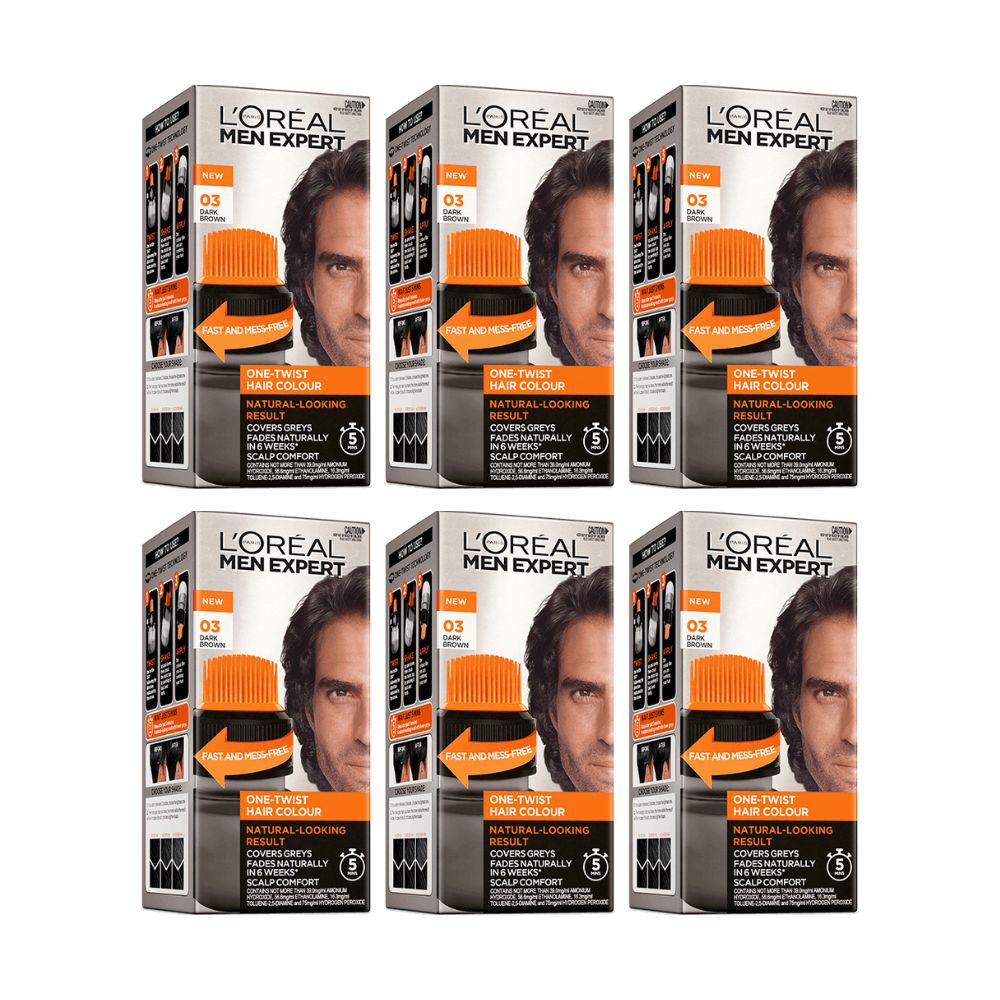 6x L'Oreal Paris Men Expert One Twist Hair Colour 03 Dark Brown