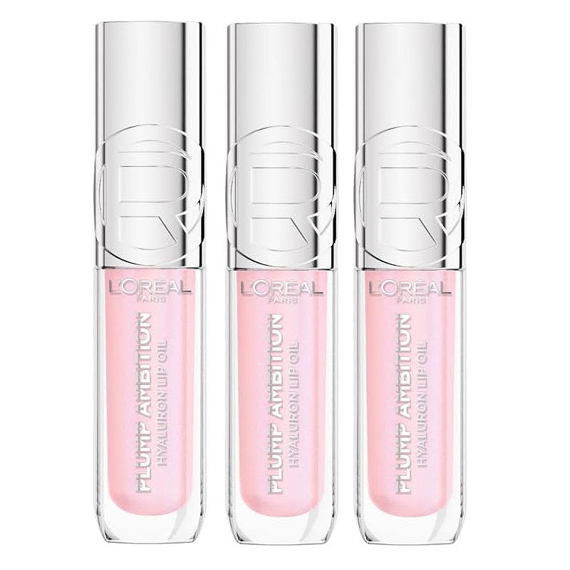 3x L'Oreal Paris Plump Ambition Hyaluron Lip Oil 101 Cristal Clear 5ml