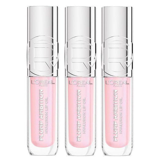 3x L'Oreal Paris Plump Ambition Hyaluron Lip Oil 101 Cristal Clear 5ml