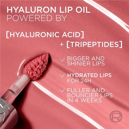 3x L'Oreal Paris Plump Ambition Hyaluron Lip Oil 380 Rouge In Love 5ml