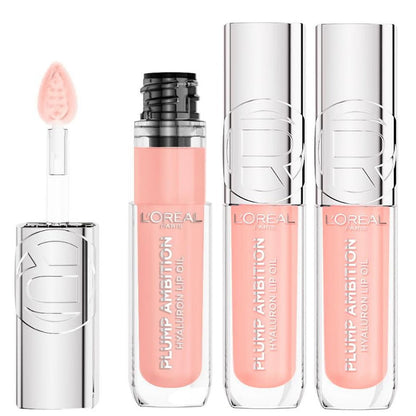 3x L'Oreal Paris Plump Ambition Hyaluron Lip Oil 201 Milky Nu 5ml