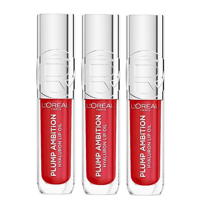 3x L'Oreal Paris Plump Ambition Hyaluron Lip Oil 380 Rouge In Love 5ml