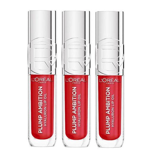 3x L'Oreal Paris Plump Ambition Hyaluron Lip Oil 380 Rouge In Love 5ml