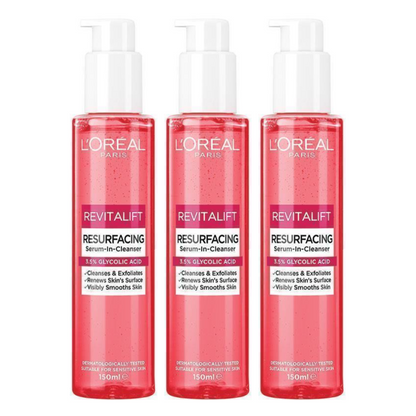 3x L'Oreal Paris Revitalift Resurfacing Serum in Cleanser 150ml