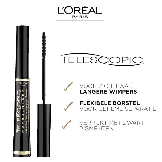 3x L'Oreal Paris Telescopic Extra Black Extreme Length Mascara - Carbon Black