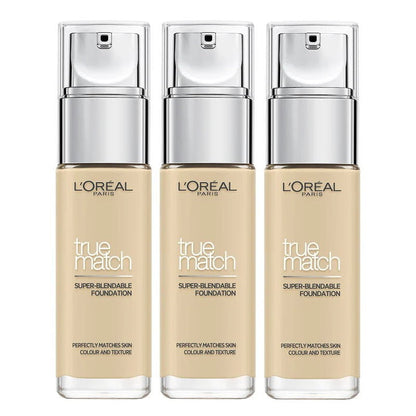3x L'Oreal Paris True Match Liquid Foundation 30mL 1.D/1.W Warm Dore
