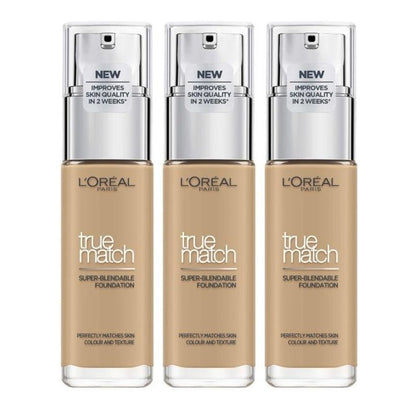 3x L'Oreal Paris True Match Liquid Foundation 3.D/3.W Warm Undertone