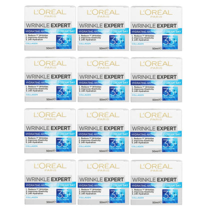 12x L'Oreal Paris Wrinkle Expert Hydrating Collagen Anti Wrinkle Day Cream 35+ 50mL