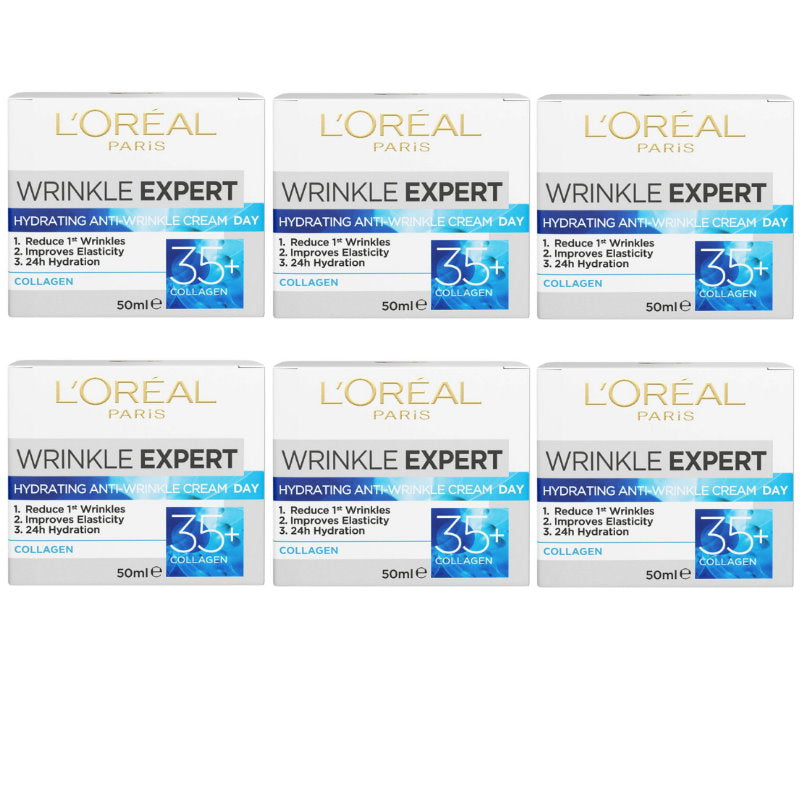 6x L'Oreal Paris Wrinkle Expert Hydrating Collagen Anti Wrinkle Day Cream 35+ 50mL