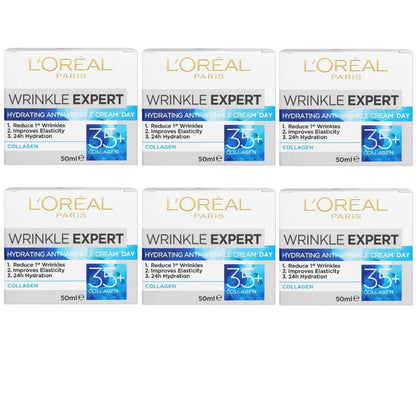 6x L'Oreal Paris Wrinkle Expert Hydrating Collagen Anti Wrinkle Day Cream 35+ 50mL