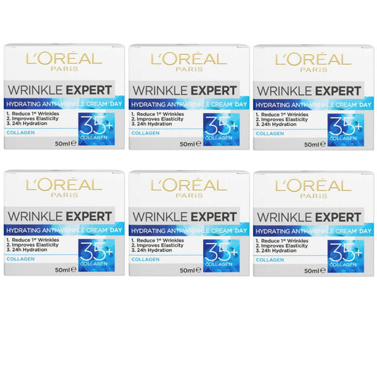 6x L'Oreal Paris Wrinkle Expert Hydrating Collagen Anti Wrinkle Day Cream 35+ 50mL