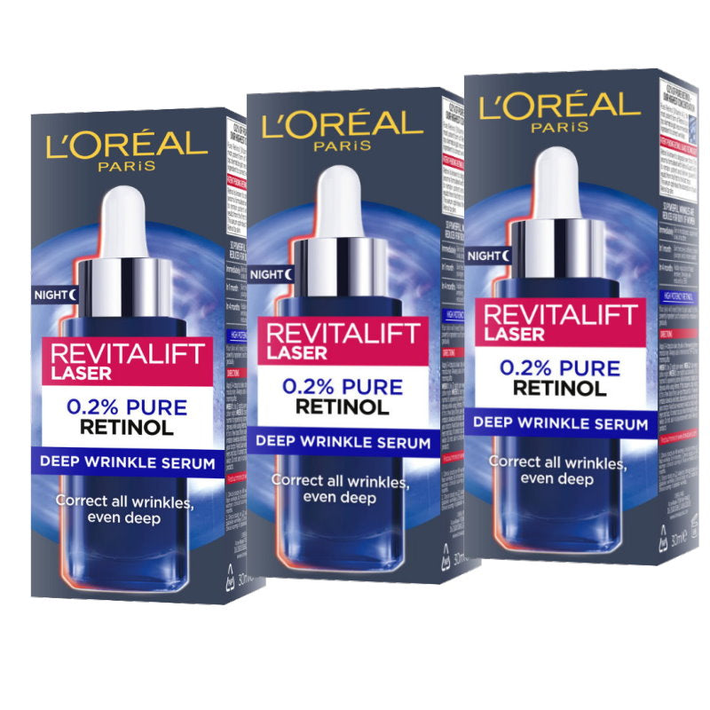 3x L'Oreal Revitalift Laser Pure Retinol Night Serum 30ml