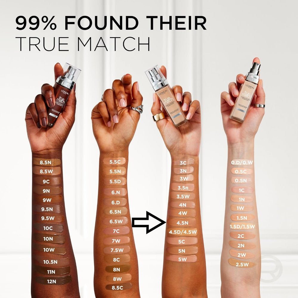 6x L'Oreal Paris True Match Liquid Foundation 30ml 4.5.N Neutral Undertone