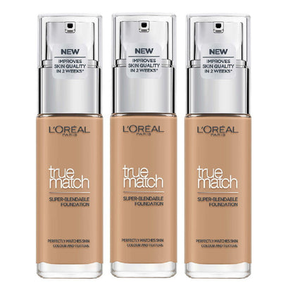 3x L'Oreal Paris True Match Liquid Foundation 30ml 4.5.N Neutral Undertone