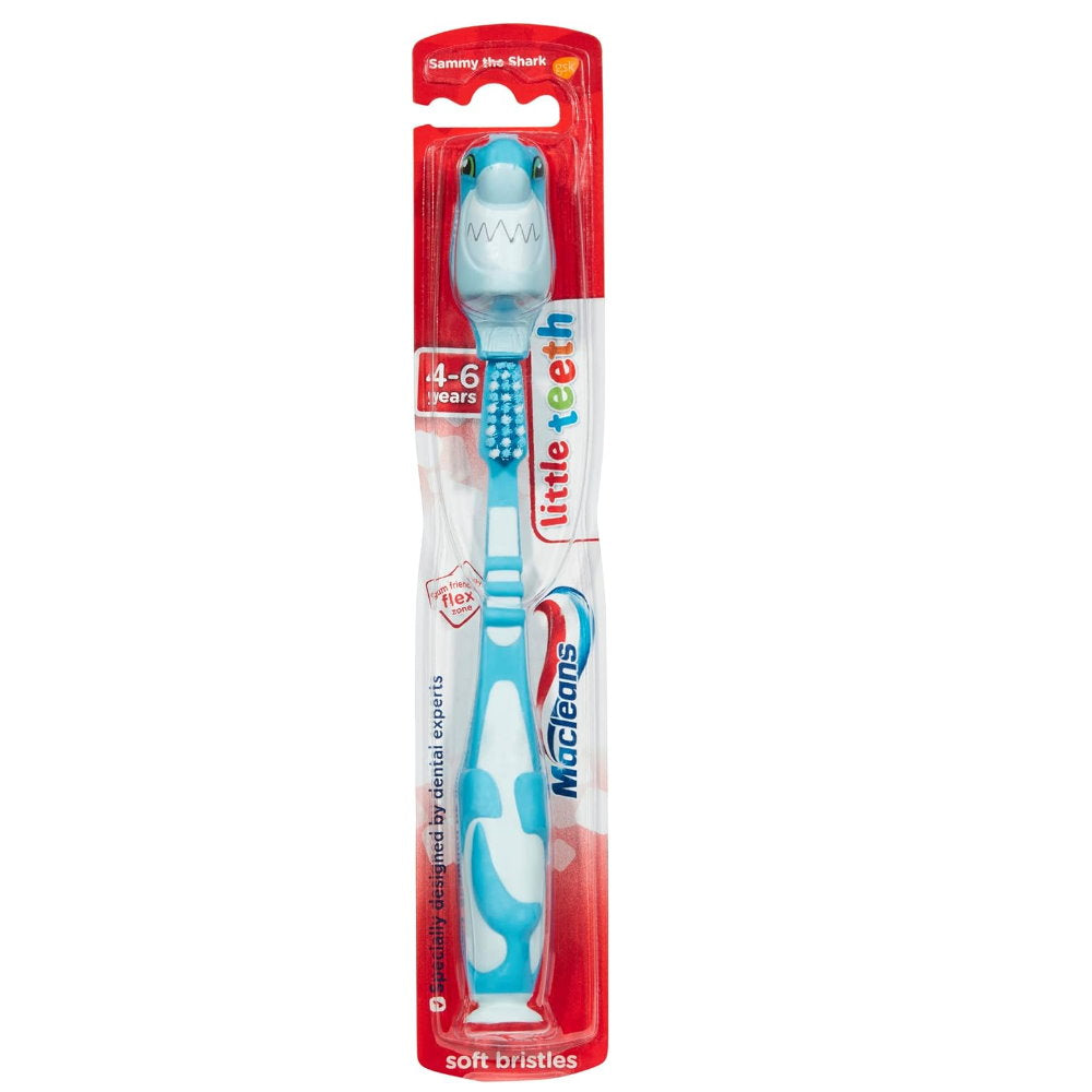 7pk Macleans Little Teeth Shark Toothbrush plus Toothpaste 4-6 years