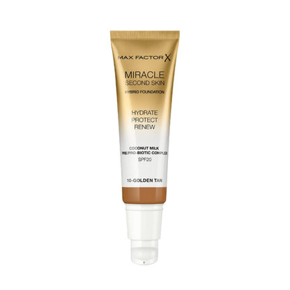 Max Factor Miracle Second Skin Hybrid Foundation SPF20 30mL 10 Golden Tan - Makeup Warehouse Australia
