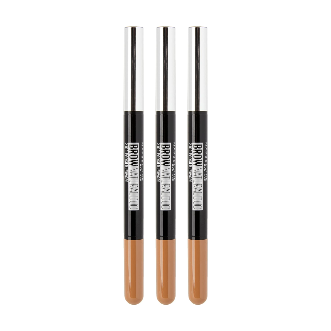 3x Maybelline Brow Natural Duo 2 in 1 Pencil and Powder Light Brown