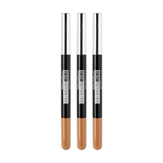 3x Maybelline Brow Natural Duo 2 in 1 Pencil and Powder Light Brown