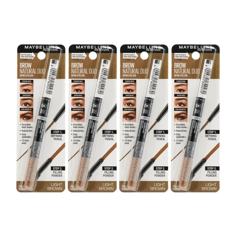 4x Maybelline Brow Natural Duo Define & Fill Duo Light Brown (Carded)