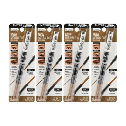 4x Maybelline Brow Natural Duo Define & Fill Duo Light Brown (Carded)