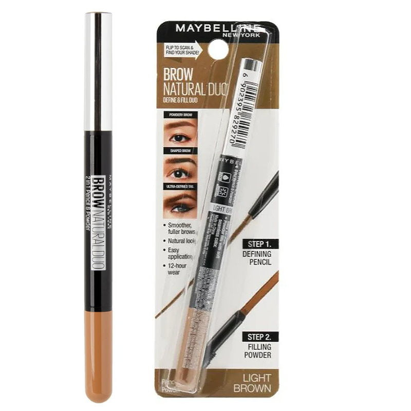 4x Maybelline Brow Natural Duo Define & Fill Duo Light Brown (Carded)